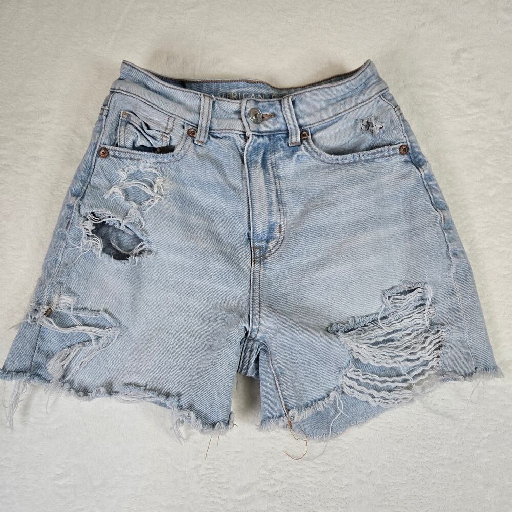 American Eagle 2 Piece Jeans Mom Shorts size 000 Distressed Womens 0690 - Picture 2 of 16